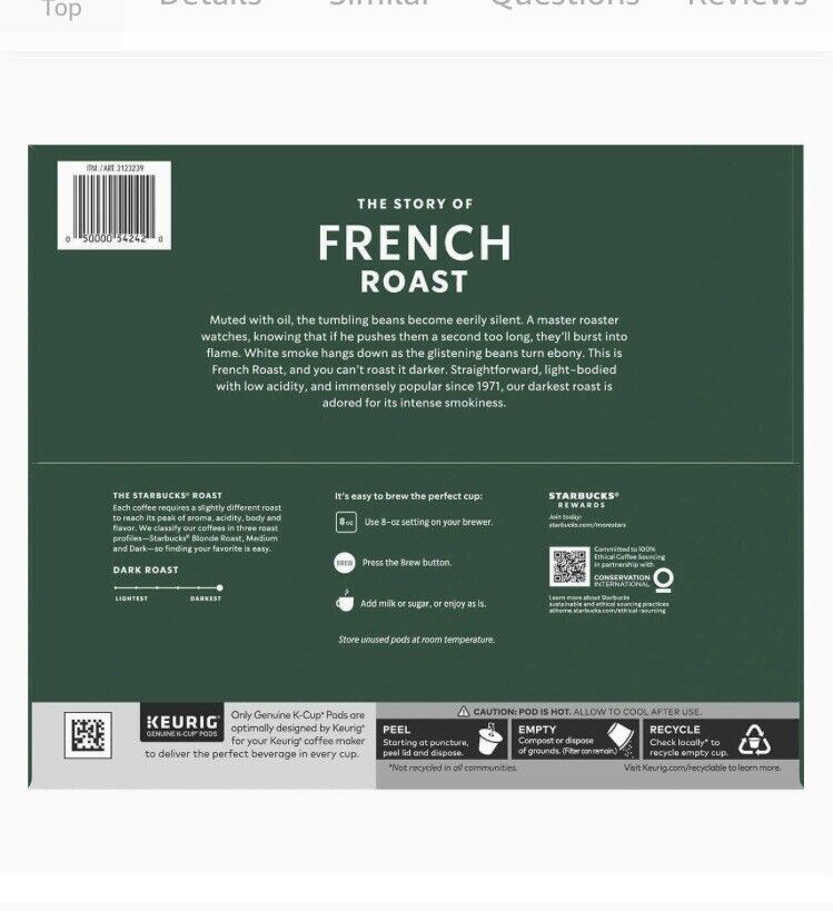 Starbucks French Roast Dark Roast K-Cup Pods, French Roast - 72 ct