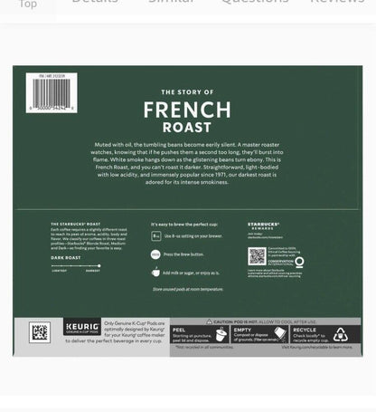 Starbucks French Roast Dark Roast K-Cup Pods, French Roast - 72 ct