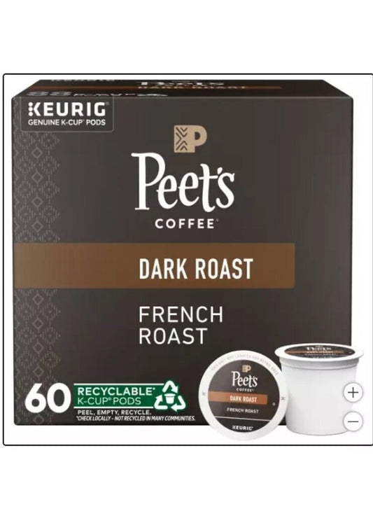 Peet’s Coffee French Roast K-Cup Pod, 10-20-40-60-count, 100% Arabica Beans