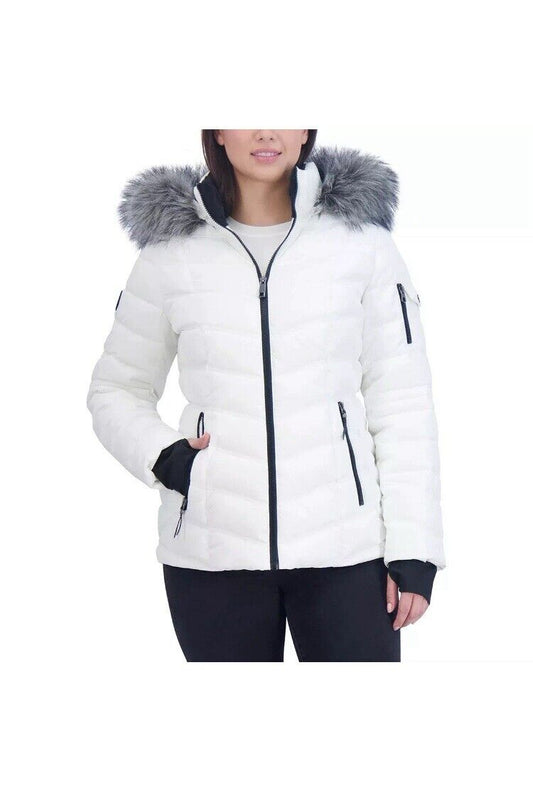 Nautica Puffer Removable Faux Fur Hood, Colors White & Black Various Size Choose