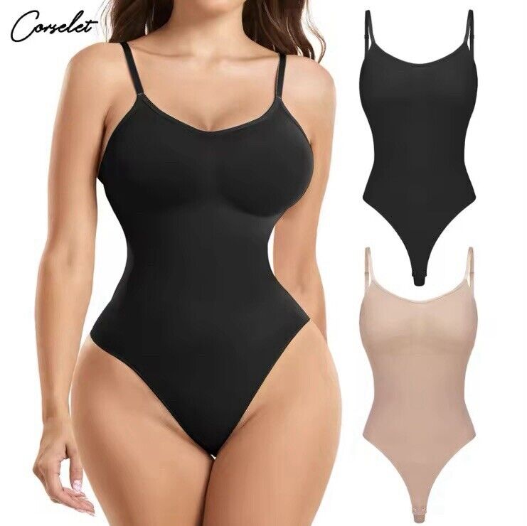 SHAPERX Bodysuit Size S/M Tummy Control/Shapewear/Seamless Sculpting Thong Black