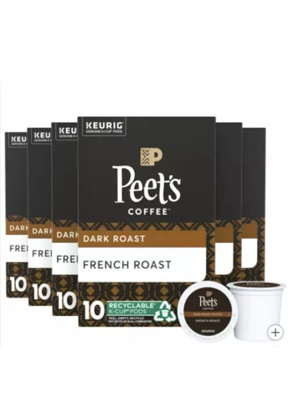 Peet’s Coffee French Roast K-Cup Pod, 10-20-40-60-count, 100% Arabica Beans