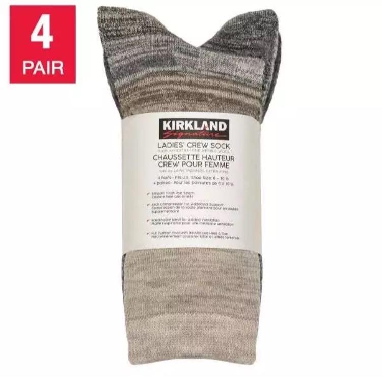 Kirkland Signature Women's Extra Fine Merino Wool Blend Sock - Pack of 4 - Womenswear brown socks puma color