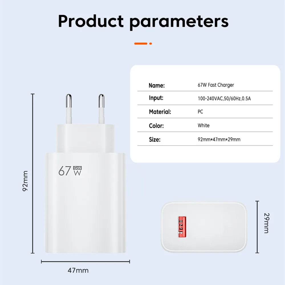 67W USB Charger Quick Charge Fast Charging Charger 6A Type C Cable For Xiaomi 13 12 Pro Redmi Universal Standard Charger Adapter