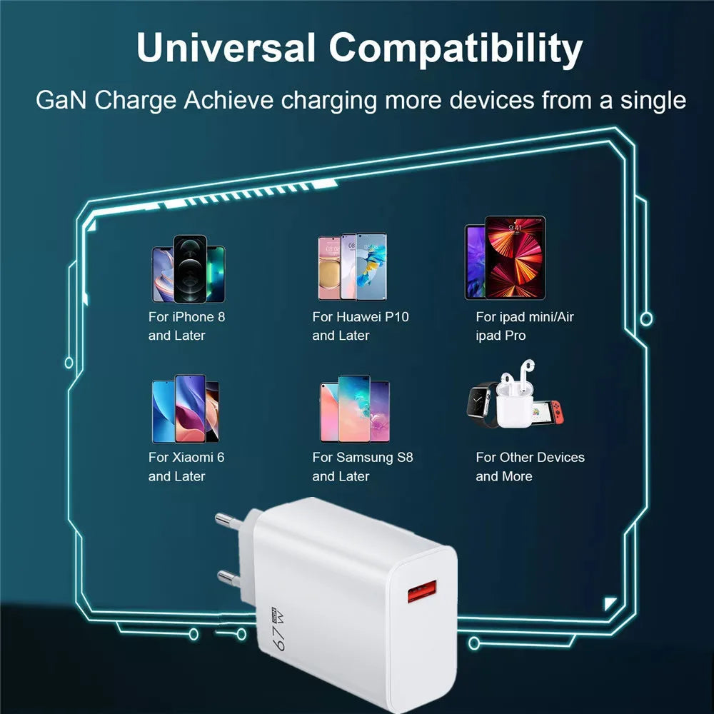 67W USB Charger Quick Charge Fast Charging Charger 6A Type C Cable For Xiaomi 13 12 Pro Redmi Universal Standard Charger Adapter