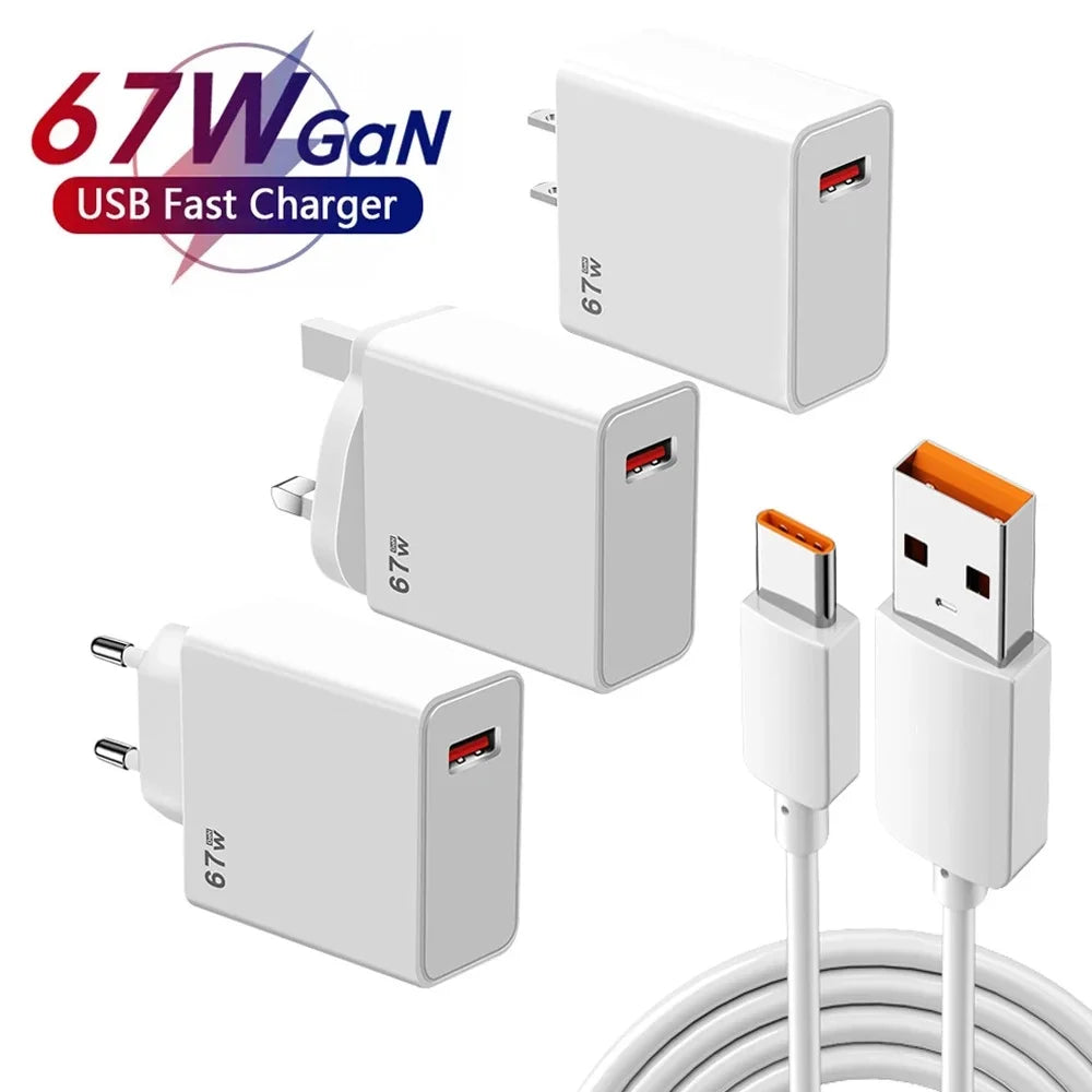 67W USB Charger Quick Charge Fast Charging Charger 6A Type C Cable For Xiaomi 13 12 Pro Redmi Universal Standard Charger Adapter