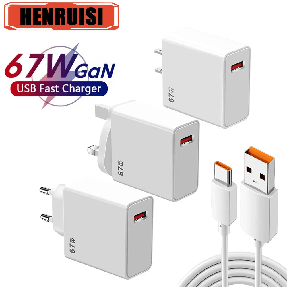 67W USB Charger Quick Charge Fast Charging Charger 6A Type C Cable For Xiaomi 13 12 Pro Redmi Universal Standard Charger Adapter