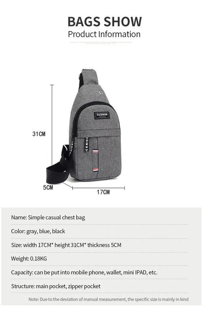 Men's Chest Bags Casual Waist Bags Small Short Trip Travel Carry Bags Men's Waterproof Shoulder Crossbody Bags Nylon Handbags