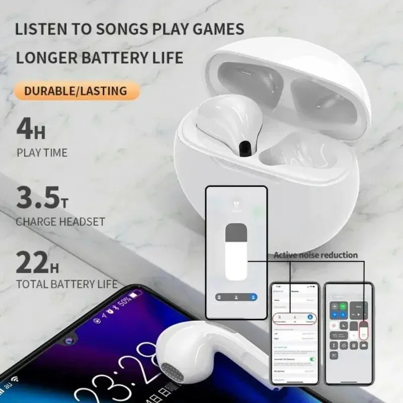 Air Pro 6 TWS Wireless Bluetooth Earphones Touch Control Earbuds With Microphone Hifi Sound Sport Earbuds Music Headset