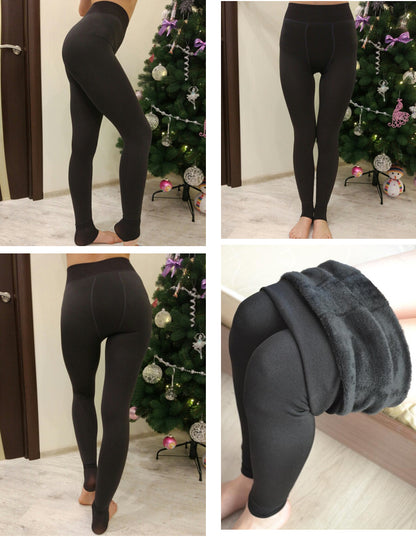 Women Winter Leggings Warm Leggins High Waist Solid Color Velvet Women Thickened Velvet Leggings Stretchy Black Leggings