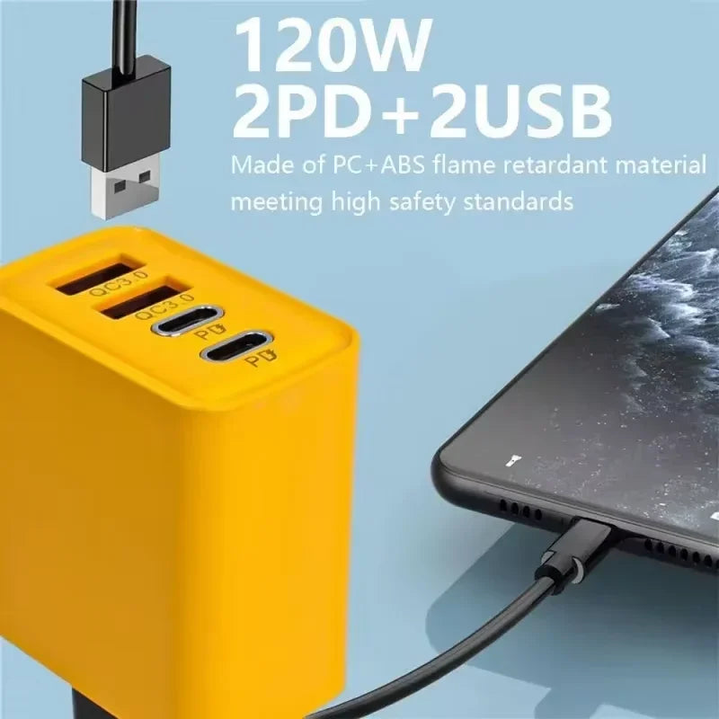 4 Ports USB C PD Charger Quick Charge 3.0 Type C USB Phone Chargers Fast Charging Adapter For iPhone 15 14 Samsung Xiaomi Huawei