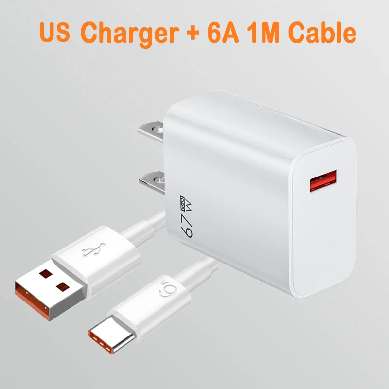 67W USB Charger Quick Charge Fast Charging Charger 6A Type C Cable For Xiaomi 13 12 Pro Redmi Universal Standard Charger Adapter